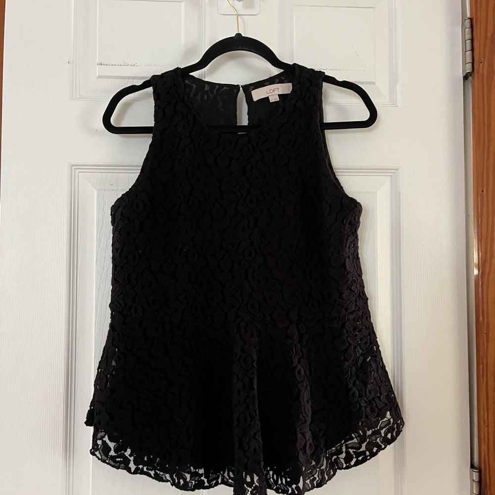 LOFT Black Floral Lace Peplum Camisole
